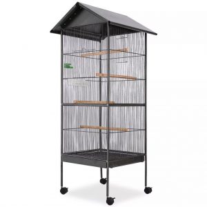 Jaula para Pájaros de Acero Negro con Techo 66x66x155 cm