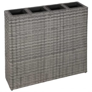 Jardinera con 4 macetas de ratán sintético gris