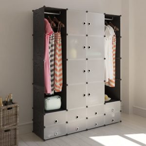 Armario Modular de Plástico con 18 Compartimentos Negro y Blanco 37x146x180,5 cm