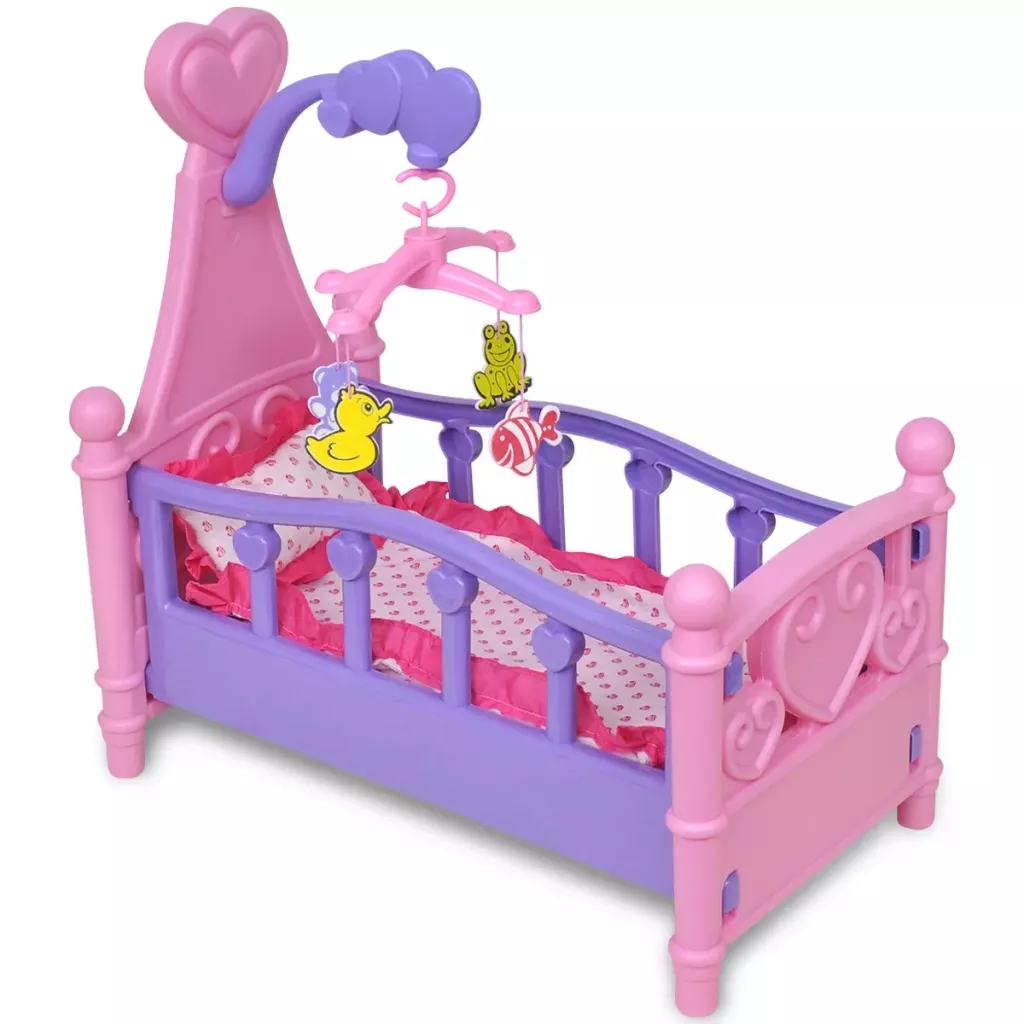  GAGAKU Cuna de muñeca de bebé, juego de cuna con toldo y manta  de almohada para muñecas de 9, 10, 11, 12 pulgadas, animales de peluche,  color rosa : Juguetes y Juegos