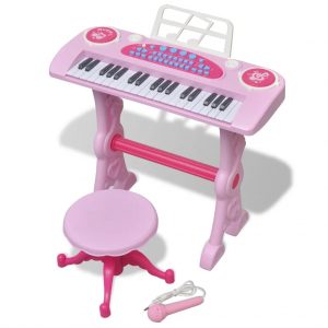 Piano de Juguete con 37 Teclas Taburete y Micrófono - Rosa