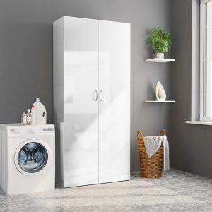 Armario de Aglomerado Blanco Brillante 80x35,5x180 cm