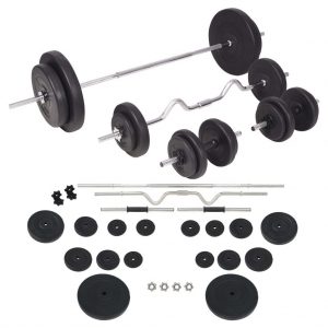 Juego de pesas 90 kg barras y mancuernas