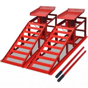 Rampas para reparar coches 2 unidades acero rojo