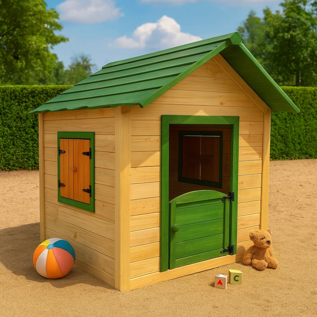 Casita Infantil de Madera para Exterior 138x116x132 cm Verde