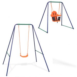 Columpio Infantil de Metal 2 en 1 Naranja con  1 Asiento Azul, Verde y Naranja