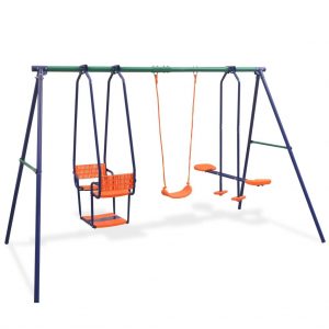 Columpio Infantil de Metal con 5 Asientos 302x158x180cm Naranja
