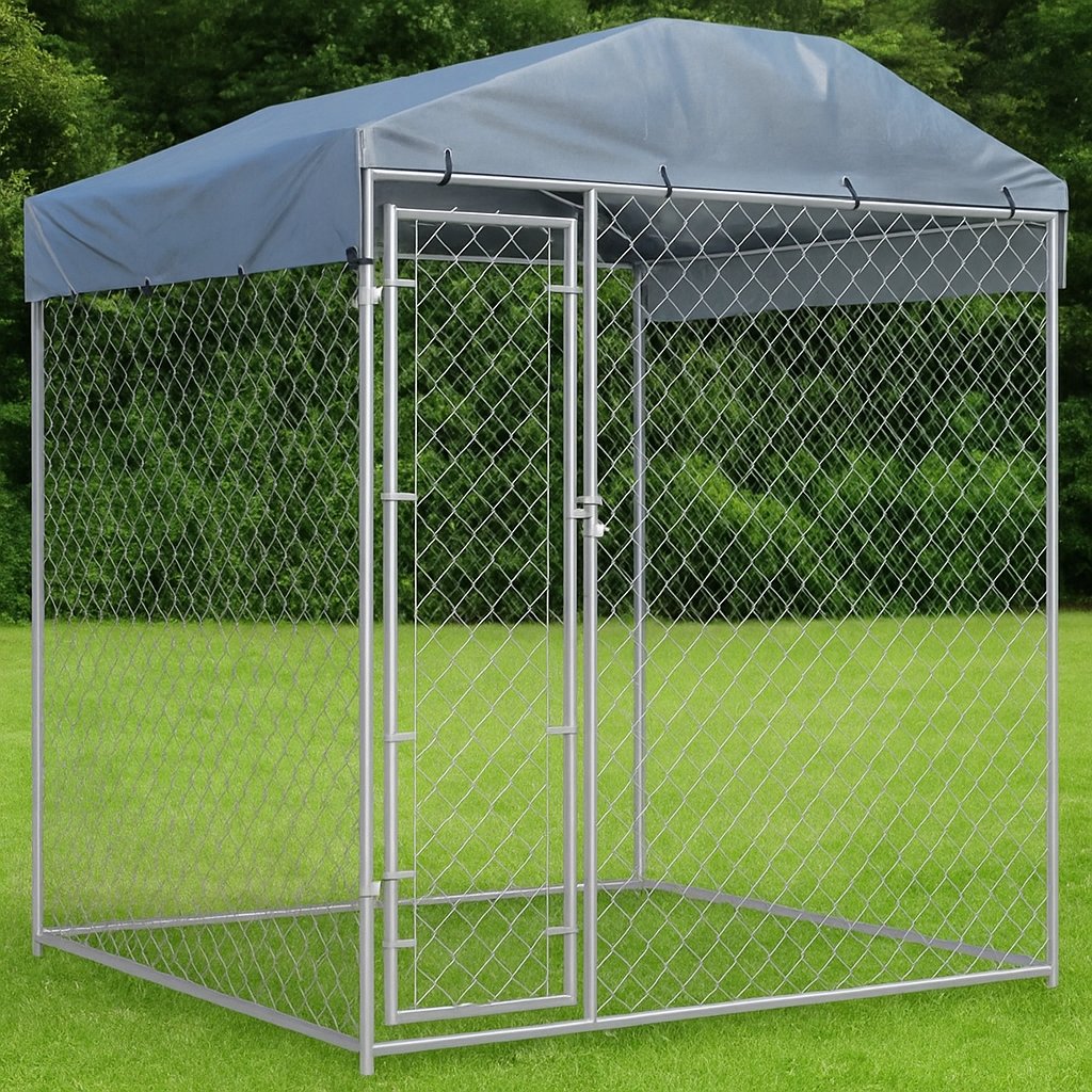 Perrera para Exterior de Acero Galvanizado CON Techo 1,93x1,93x2,25 m