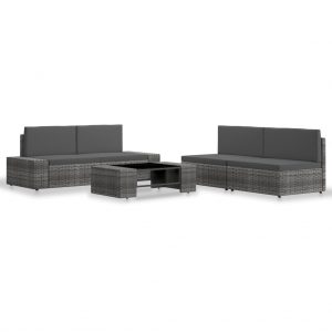 Muebles de jardín 5 piezas ratán sintético gris