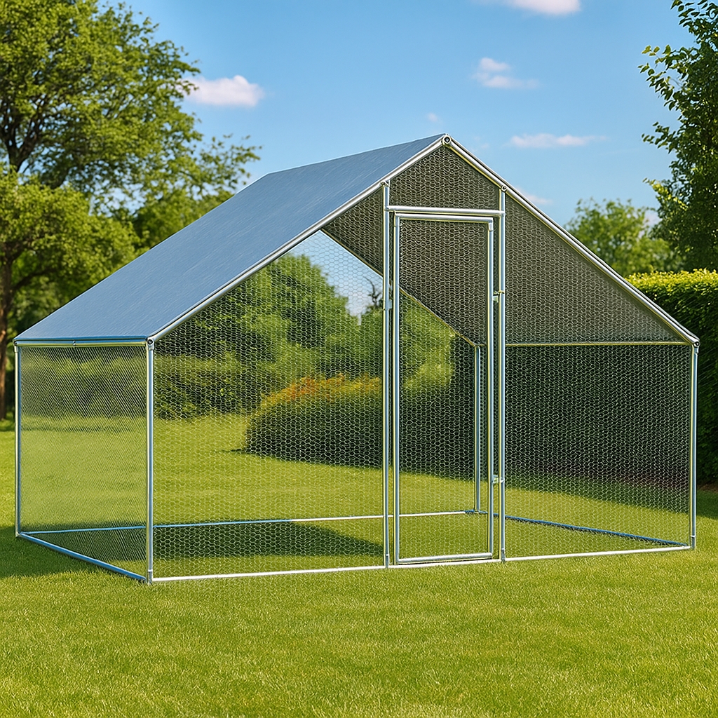 Gallinero para Exterior de Acero Galvanizado con Toldo 2,75x2x1,92 m
