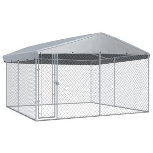 Perrera para Exterior de Acero Galvanizado CON Techo 3,82x3,82x2,25 m