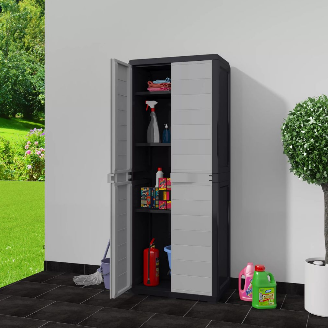 Armario de jardín con 3 estantes negro y gris 171 cm » Compra tus Chollos