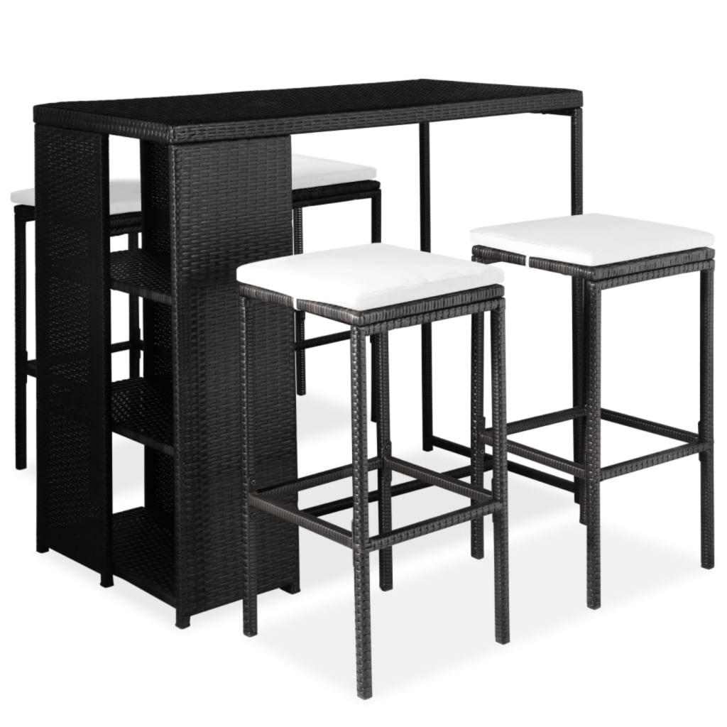 Pack de 5 Piezas de Muebles de Bar para Exterior Ratán Sintético Negro
