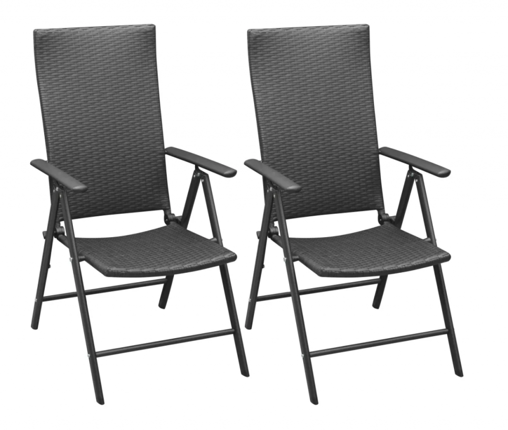 Pack de 2 Sillas para Exterior Apilables y Plegables de Ratán Sintético Negro