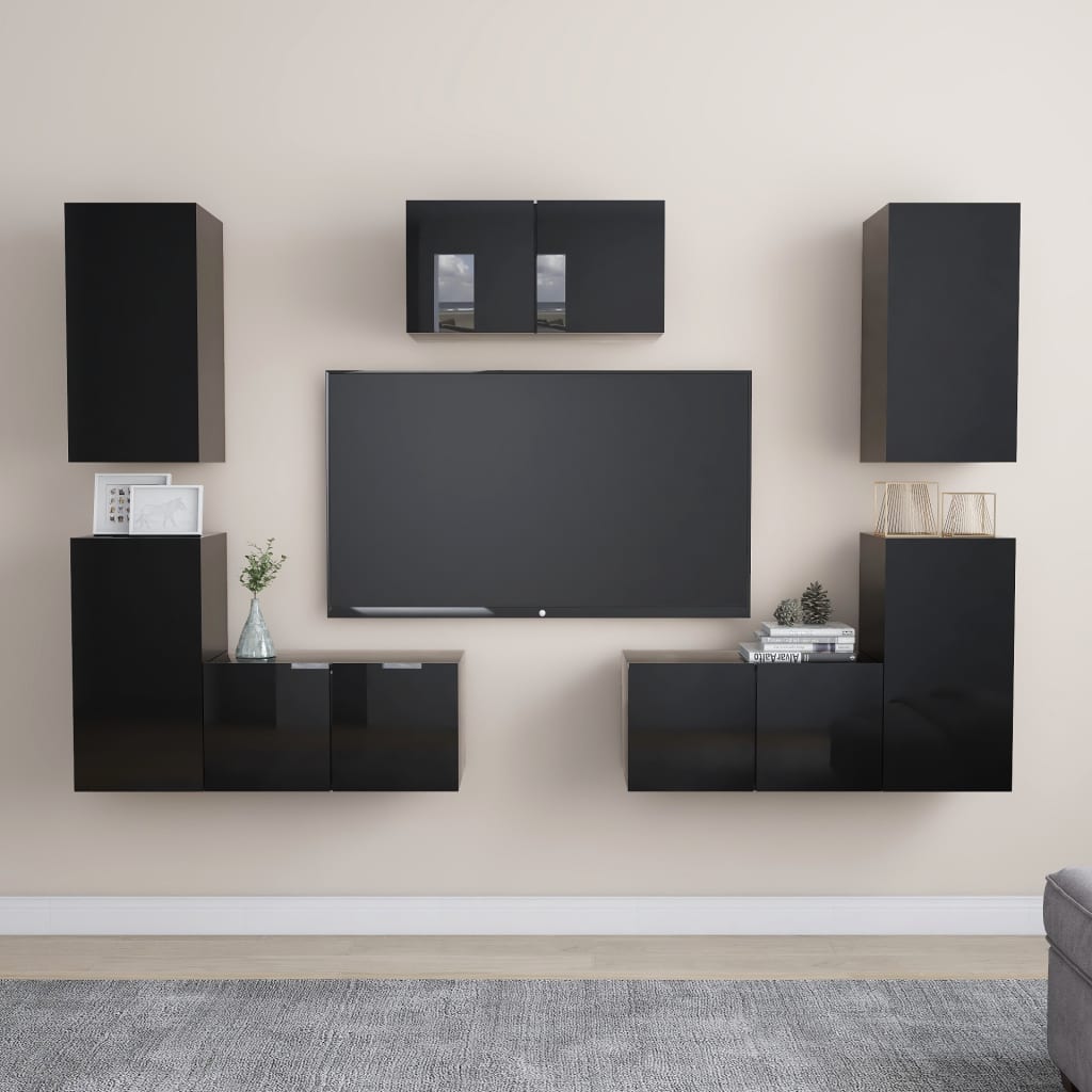 Juego de mueble para TV Negro de Alto Brillo