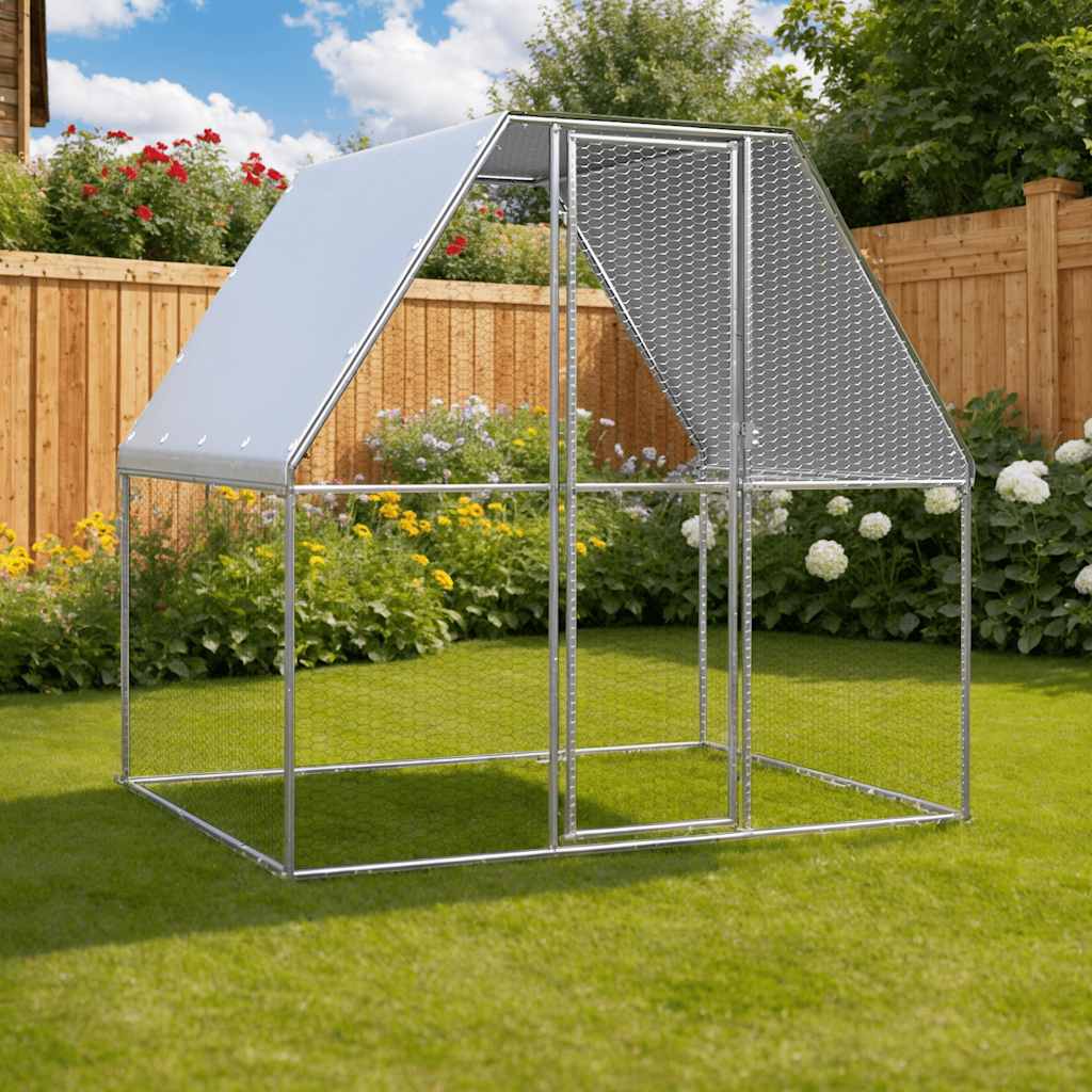 Gallinero para Exterior de Acero Galvanizado con Toldo 2x2x2m