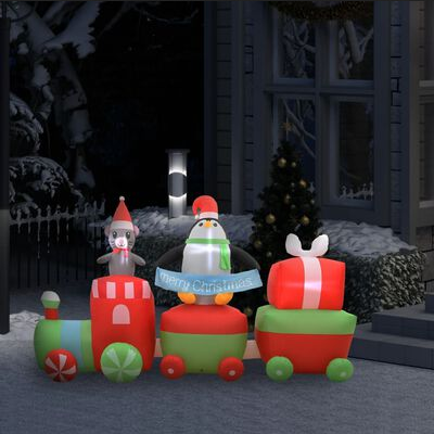 Pingüino y Ratón inflable en Tren de Navidad con Luces LED 350 cm