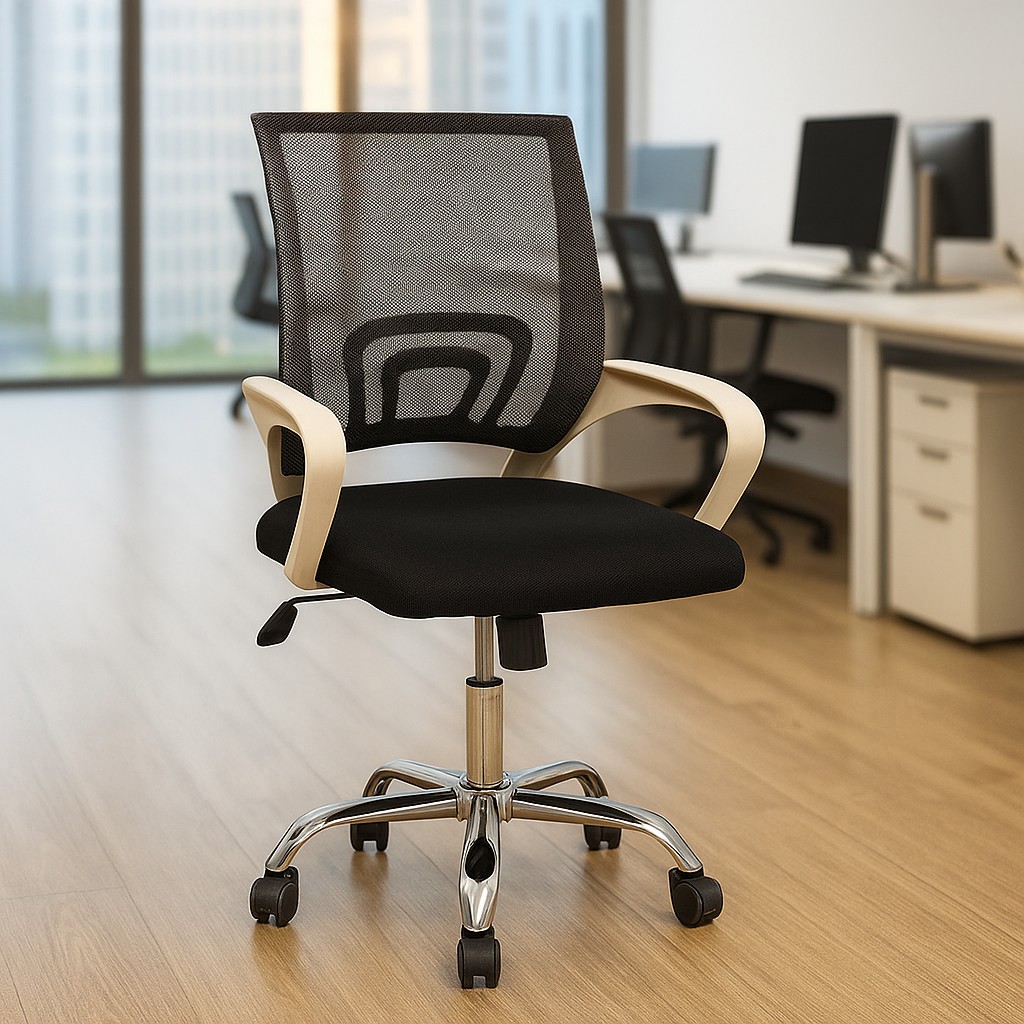 Sillón Despacho Escritorio Giratoria Basculante Negro y Brazos en Blanco