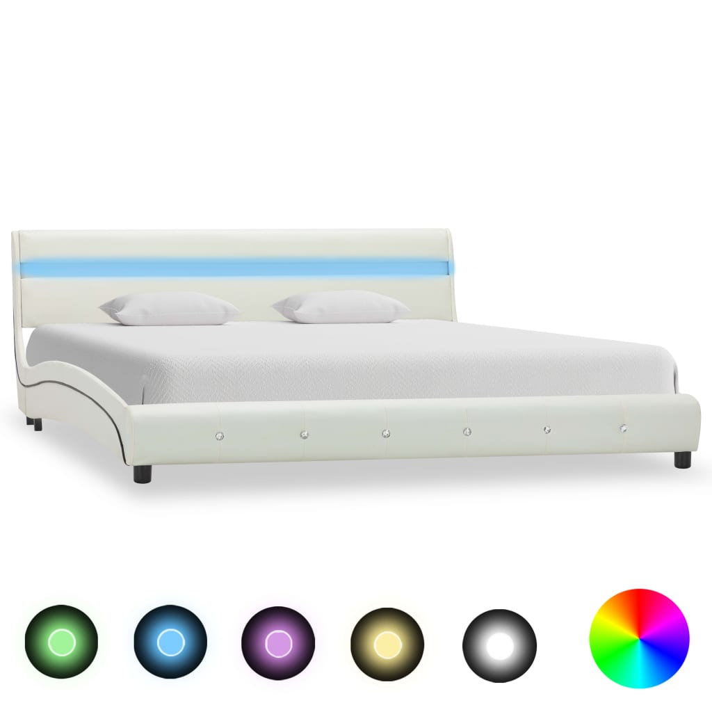Cama con LED Cuero Sintético 150x200 cm Blanco