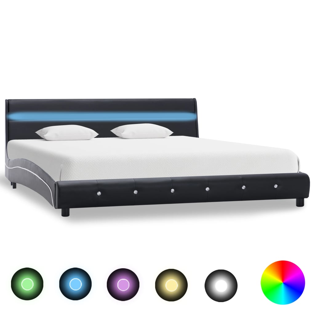 Cama con LED Cuero Sintético 150x200 cm Negro