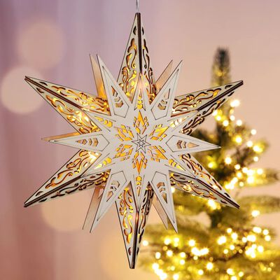 Estrella Iluminada Tallada en Madera