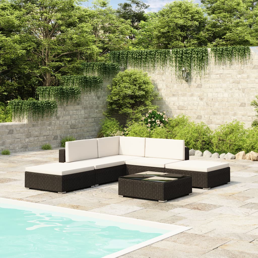 Mueble Modular para Exterior con 6 piezas de Ratán Sintético Negro y Blanco
