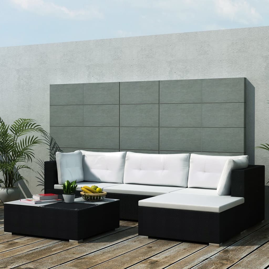 Mueble Modular de Exterior con 5 Piezas Negro y Blanco Crema