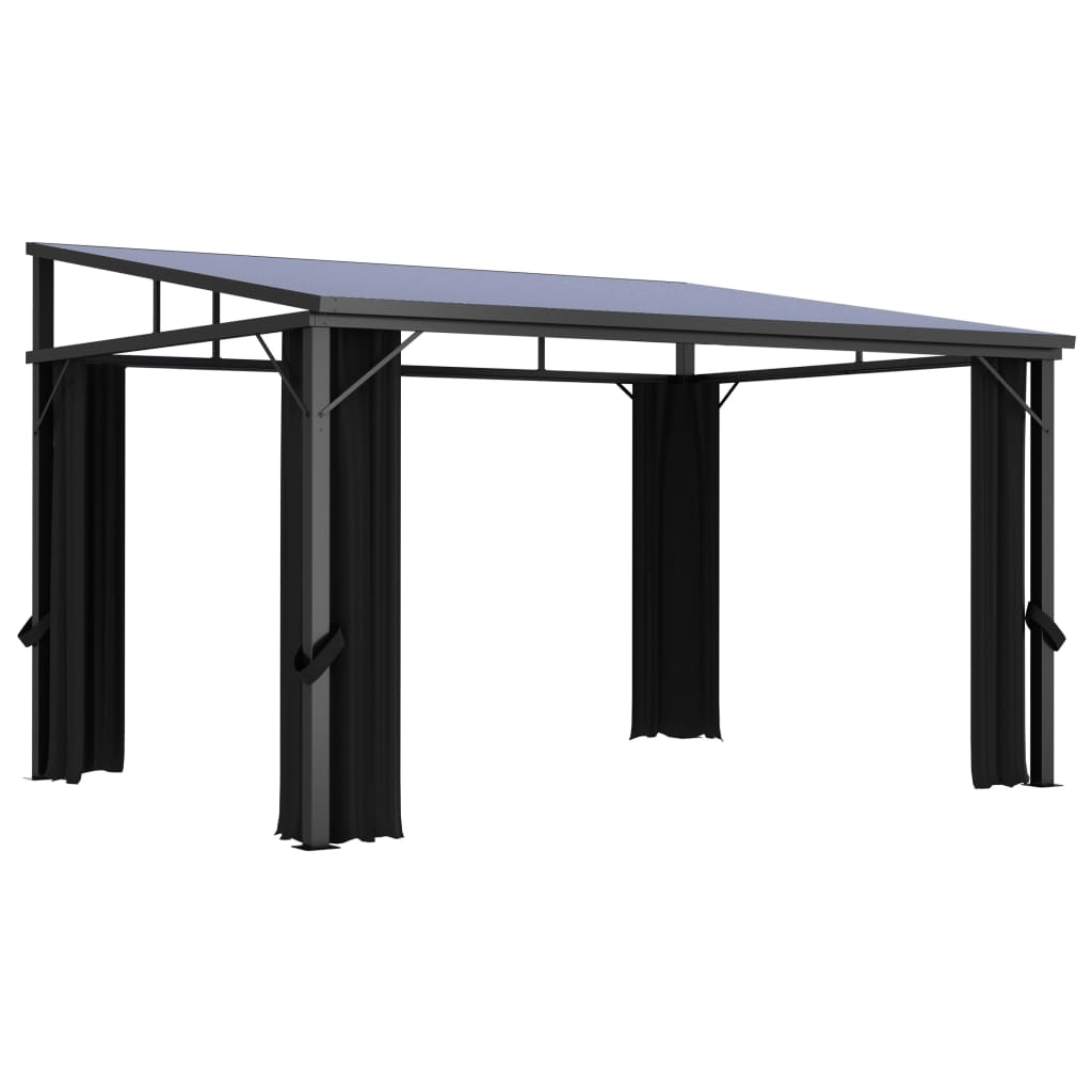 Pérgola Cenador de Pared para Exterior con Techo de Aluminio y Cortinas 405x294x244 cm Antracita