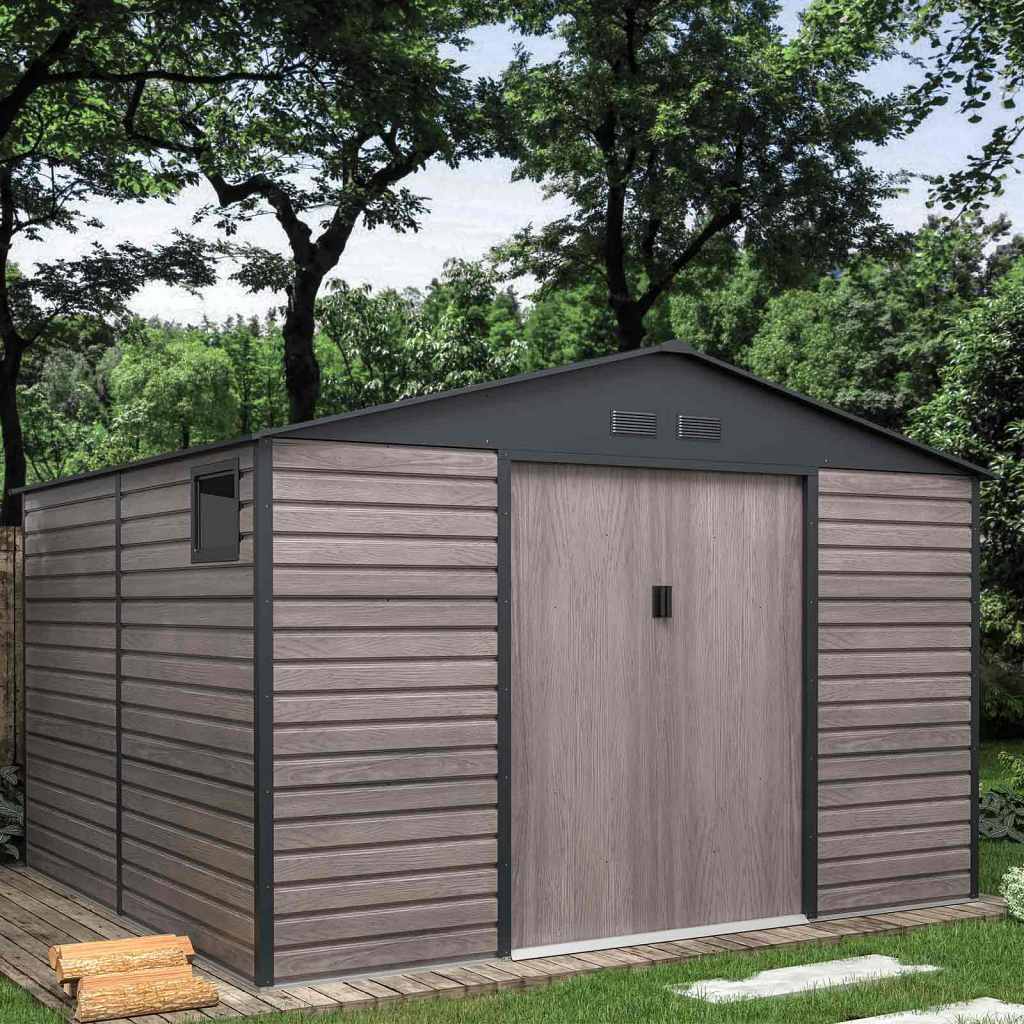 Caseta Metálica para Exterior 10,85 m² Efecto Madera Veteada