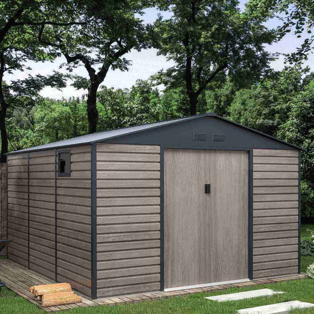 Caseta Metálica para Exterior 13 m² Efecto Madera Veteada