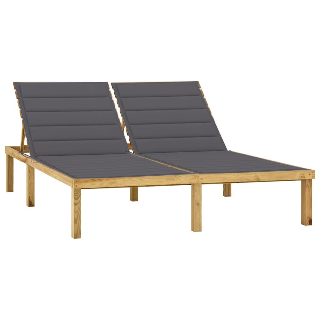 Tumbona Doble de Madera de Pino con Cojines 200x138 cm Antracita