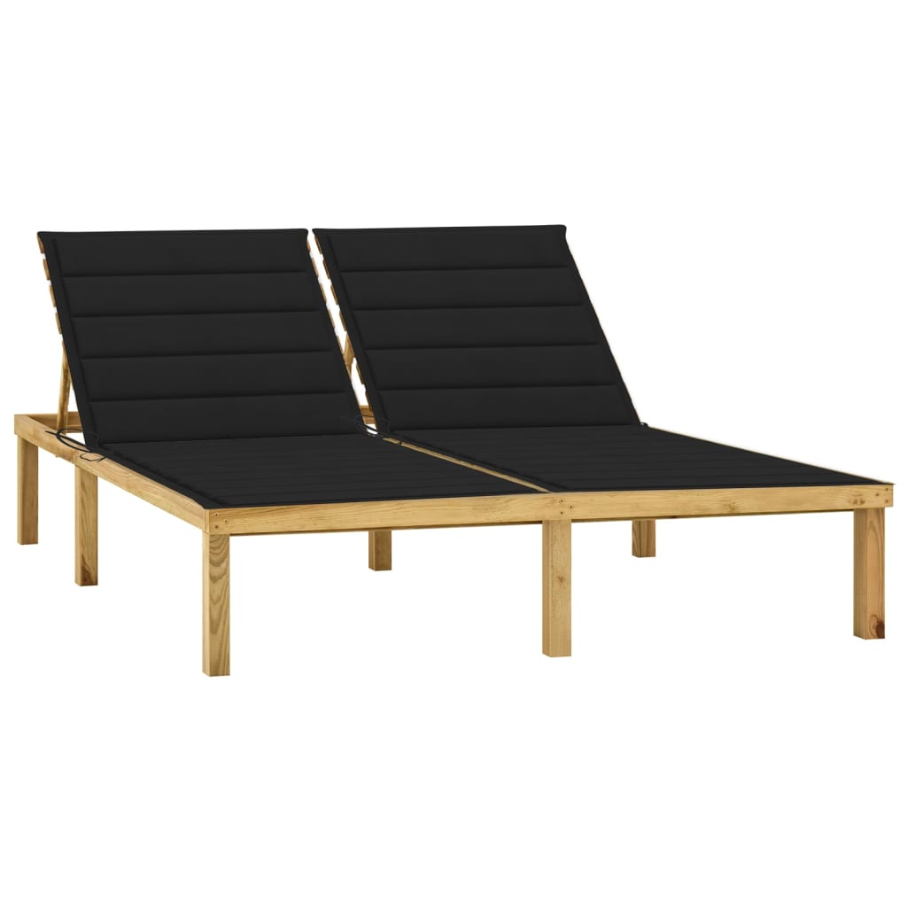 Tumbona Doble de Madera de Pino con Cojines 200x138 cm Negro
