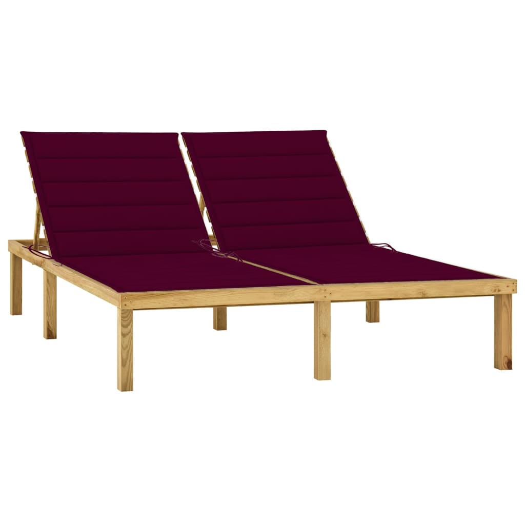 Tumbona Doble de Madera de Pino con Cojines 200x138 cm Burdeos