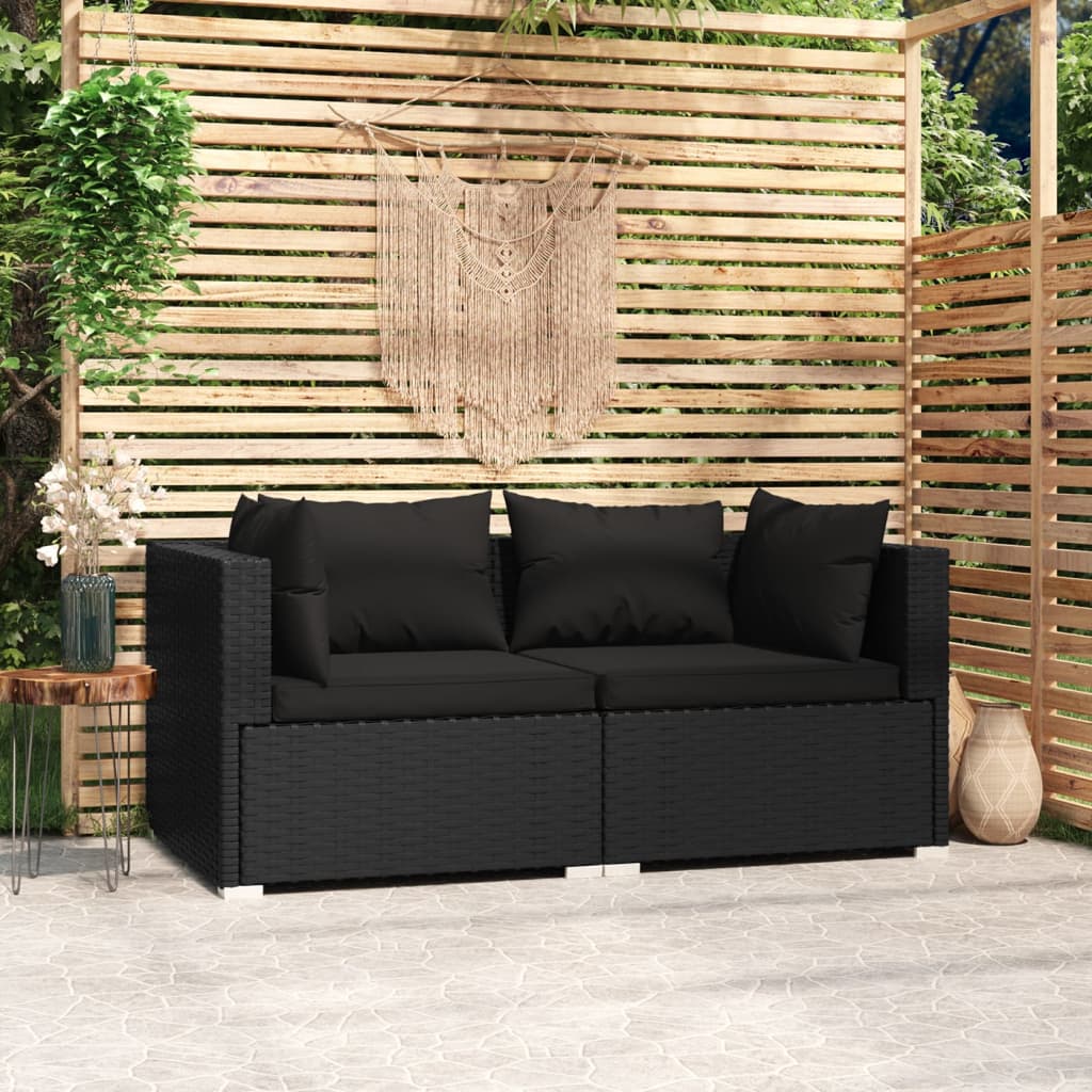 Sofá para Exterior de 2 Plazas con Cojines en Ratán Sintético 140x70x60,5 cm Negro